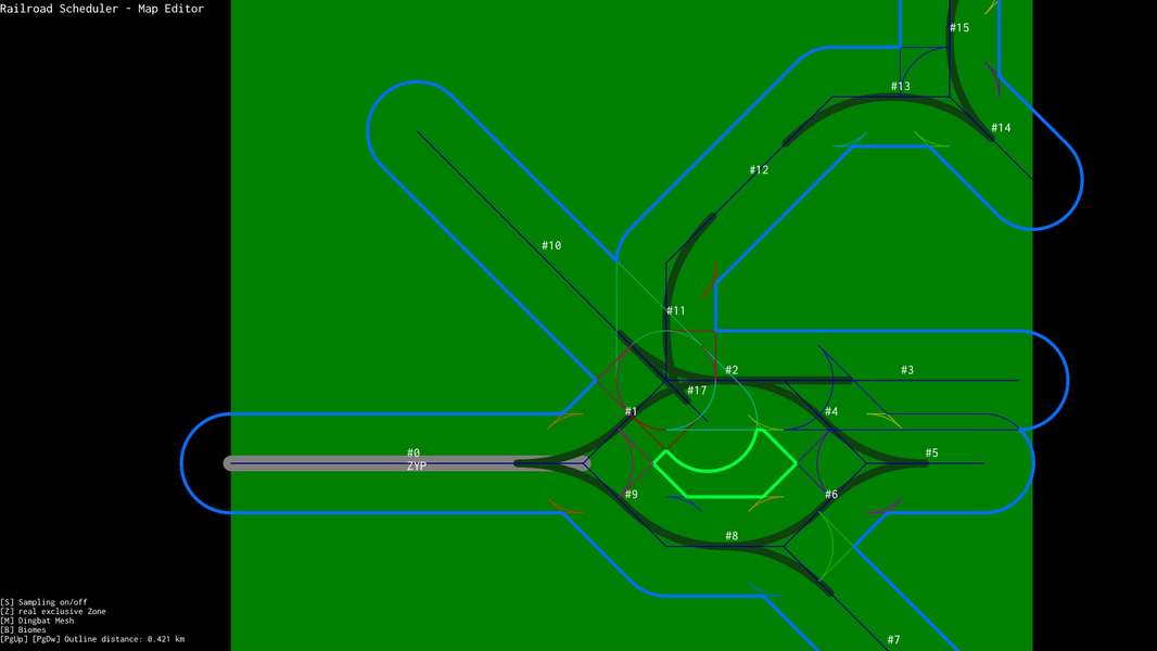Here you can see the outlines generated around the tracks. These guide where dingbats can appear, allowing us place decorations based on their proximity to the rails.